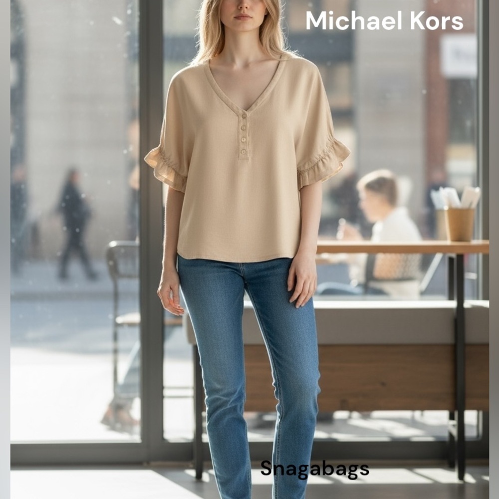 Michael Kors NWT Linen Blend Top Blouse Khaki Medium